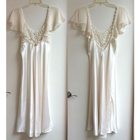 Pauline's Trousseau Other - Vtg 80s Bridal Nightgown S Ivory Satin Lace Slip Dress Roses Paulines Trousseau